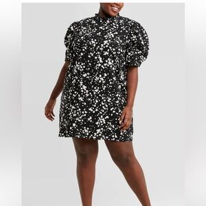 Who What Wear Black White Puff Short Sleeve  Ruffle Linen Blend Dress Size XXL
